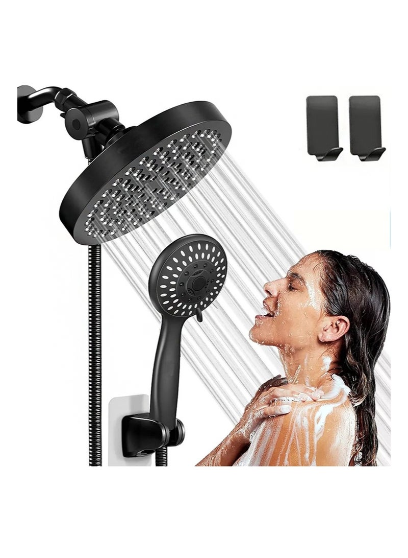 هالونهي رأس دش مع خرطوم يدوي، رأس دش مطري عالي الضغط 6 بوصة مع خرطوم يدوي للاستحمام، رأس دش قابل للتعديل والدوران مع فوهات مانعة للتسرب (أسود) - Image 1